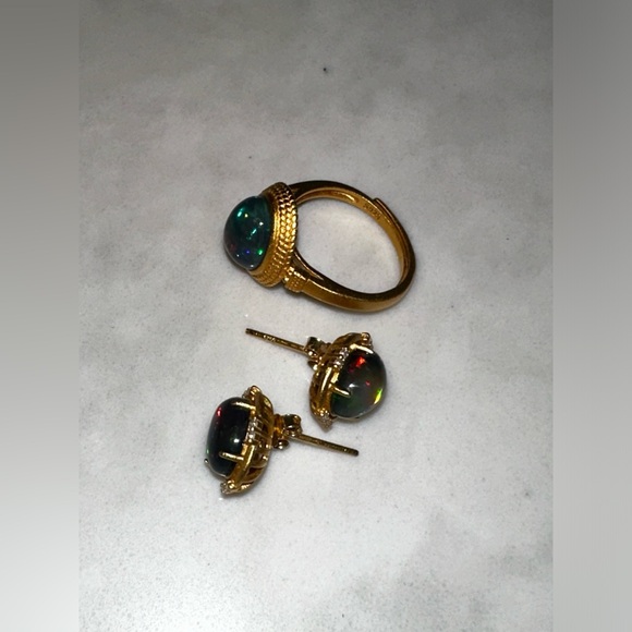 Black Opal Gold Plated Satin Finish Silver S925 Set - Picture 4 of 4